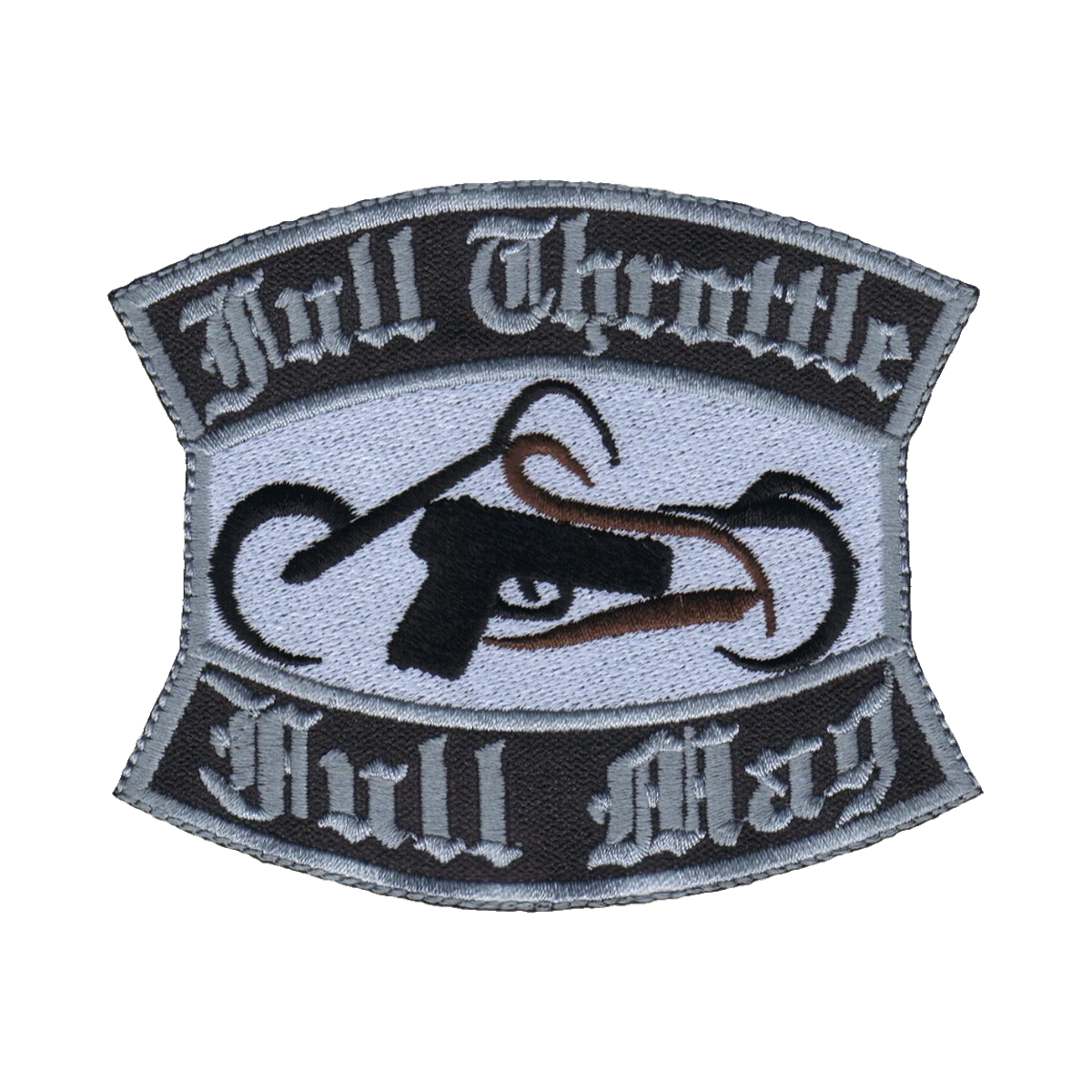 Embroidered front support patch, brown service line, made by Independence Embroidery in Owensville, Missouri.