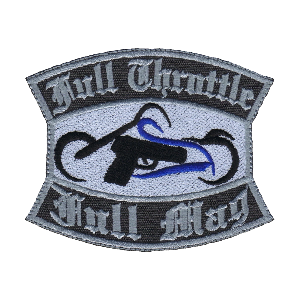 Embroidered front support patch, blue service line, made by Independence Embroidery in Owensville, Missouri.