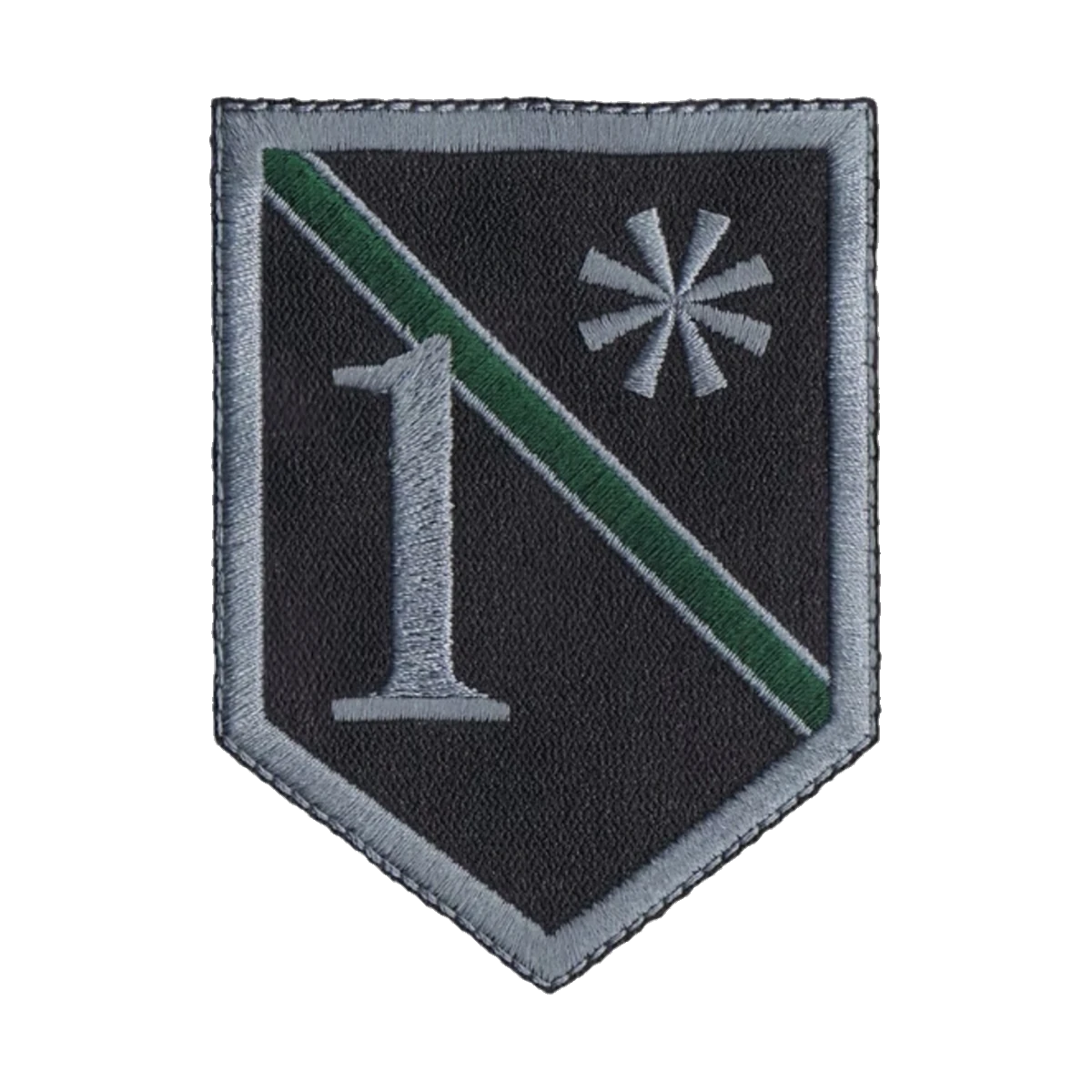 Embroidered shield, green service line, made by Independence Embroidery in Owensville, Missouri.