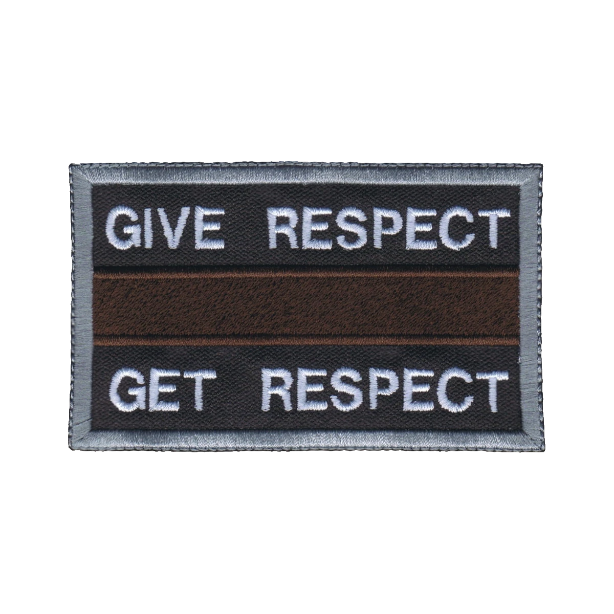 Embroidered Give Respect Get Respect patch, brown service line, made by Independence Embroidery in Owensville, Missouri.