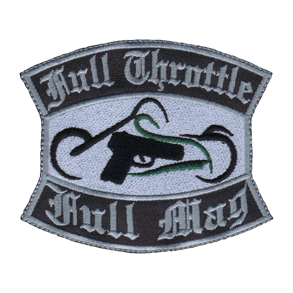 Embroidered front support patch, green service line, made by Independence Embroidery in Owensville, Missouri.