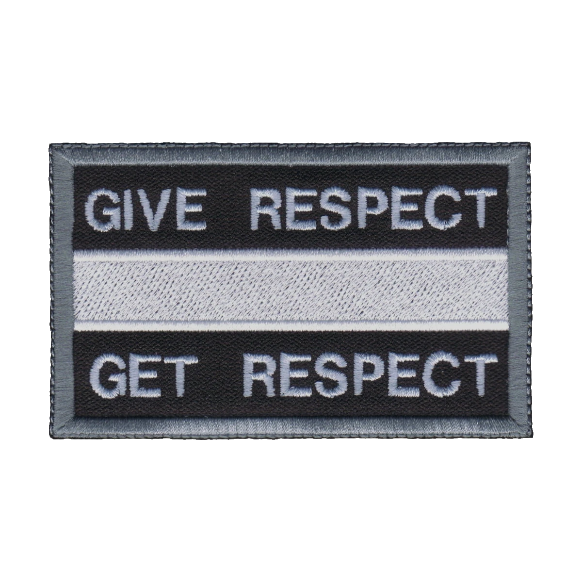 Embroidered Give Respect Get Respect patch, white service line, made by Independence Embroidery in Owensville, Missouri.