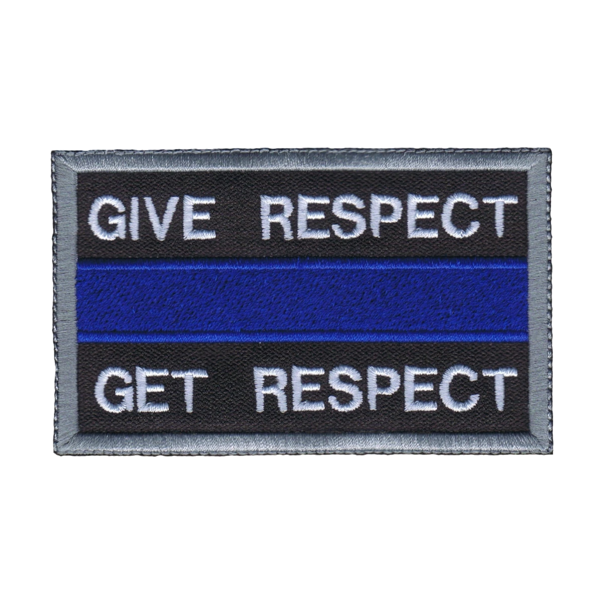 Embroidered Give Respect Get Respect patch, blue service line, made by Independence Embroidery in Owensville, Missouri.