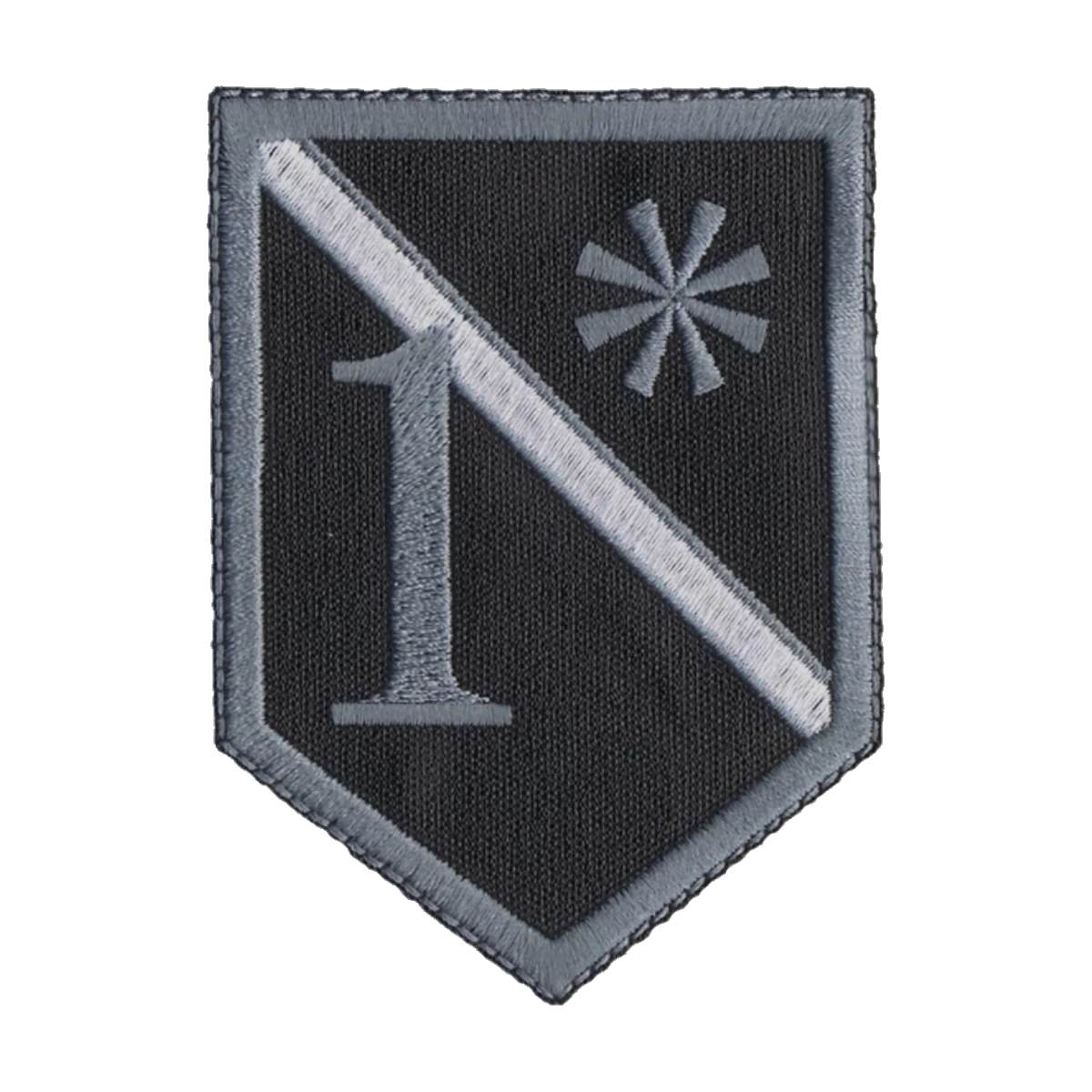 Embroidered shield, white service line, made by Independence Embroidery in Owensville, Missouri.