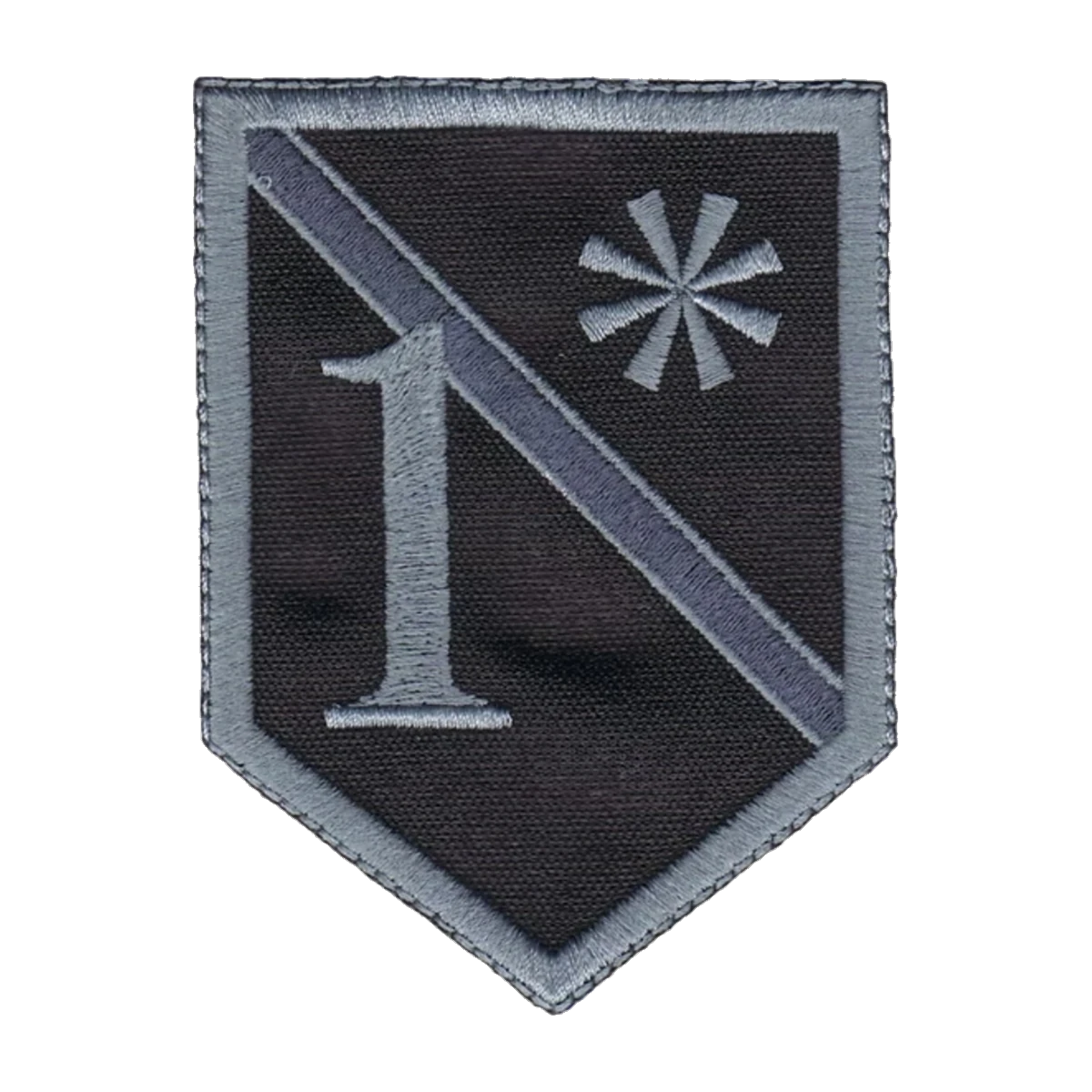 Embroidered shield, gray service line, made by Independence Embroidery in Owensville, Missouri.